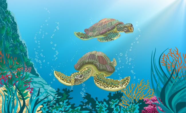 海底海龟卡通素材图片