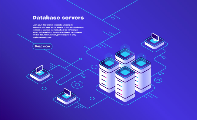 数据库服务器安全网络主机设备在线云存储矢量等距图