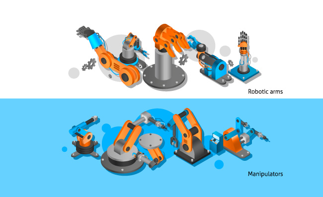 水平横幅工业机器人设备等距操纵器机械臂矢量图