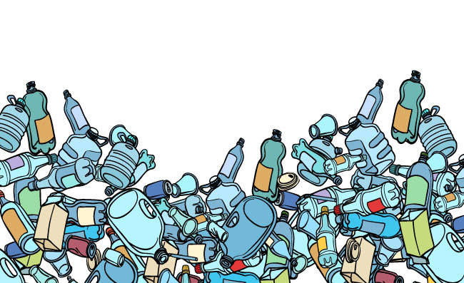 塑料垃圾生态污染复古矢量插图