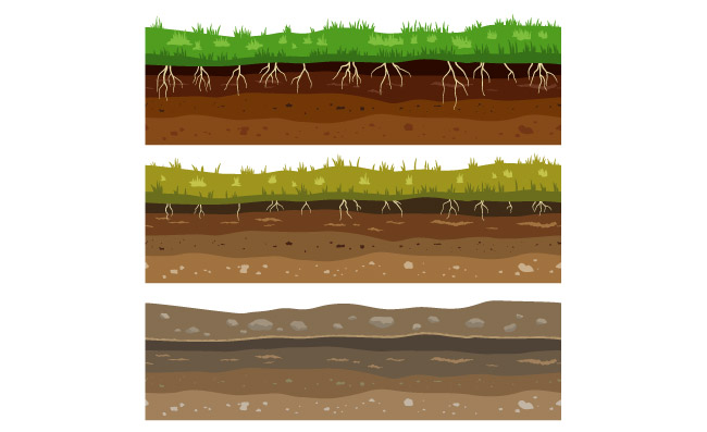 土壤地面层石头和草黏土表面纹理向量