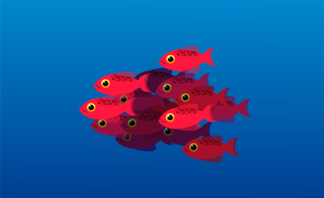 红色鱼群设计矢量素材