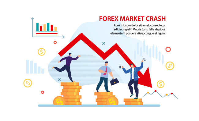下跌的图表货币市场崩盘下降投资损失负财务时间表卡通矢量平面插画