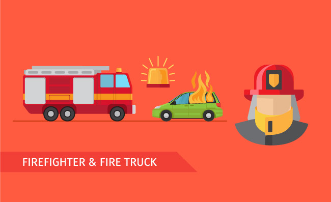 消防车和消防安全设备消防员平水平横幅