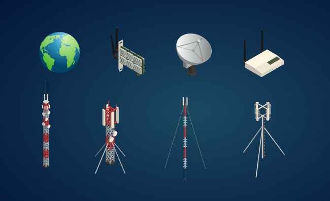 信号塔无线通信设备等距路由器天线矢量图