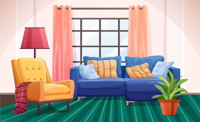 家庭室内休闲区舒适沙发矢量素材