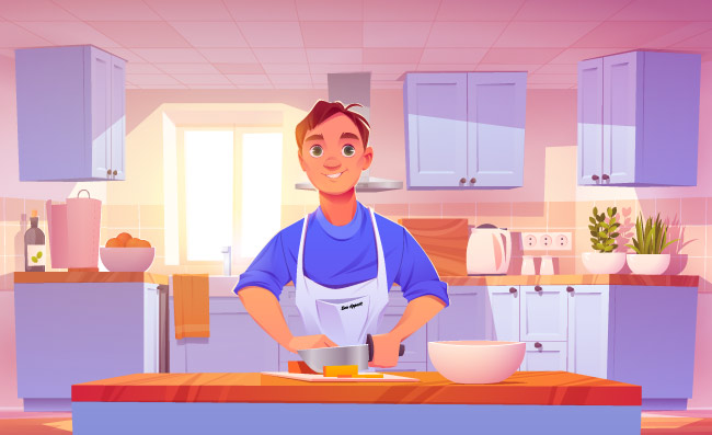 卡通人物烹饪美食厨房插图