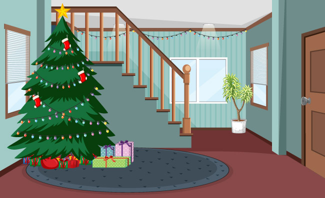 空荡荡的房间圣诞树和礼物矢量房间楼梯