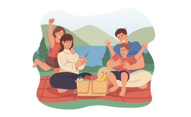 幸福的家庭在公园野餐露营的开心一家插图