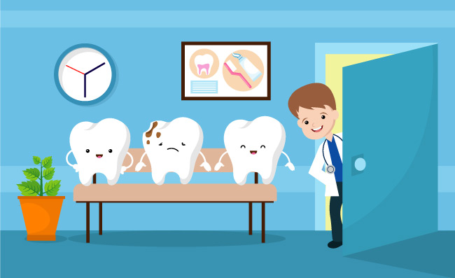 牙医候诊室健康的牙齿医院医疗保健口腔医学矢量插图
