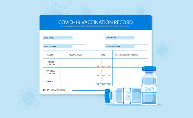 疫苗接种记录卡疫苗本扁平病毒矢量素材
