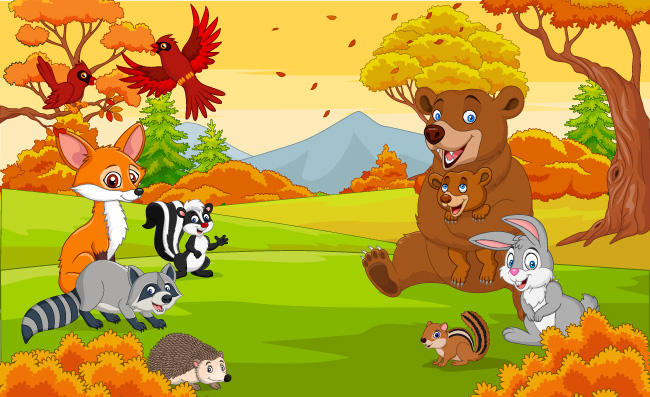 卡通野生动物在秋天的树林图片2