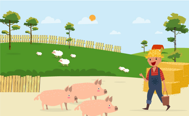 开心小猪农场动物矢量卡通素材
