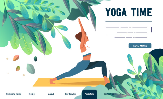 瑜伽锻炼女士插图网页模板