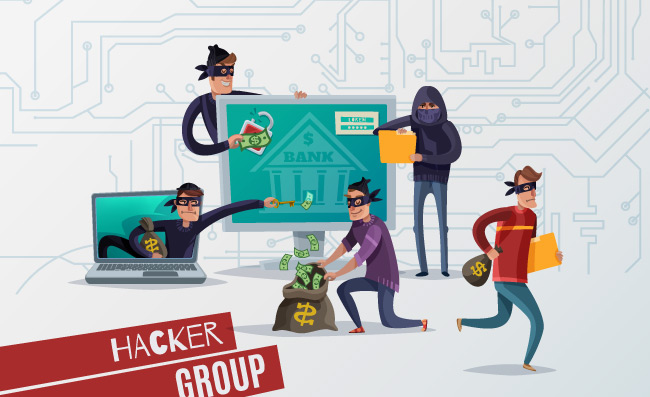 与黑客小组标题和小组的色的互联网黑客构成窃贼窃取信息传染媒介例证互联网黑客组成
