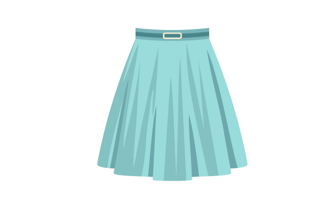 在白色背景隔绝的蓝色裙子时尚女性的衣服矢量平面插画