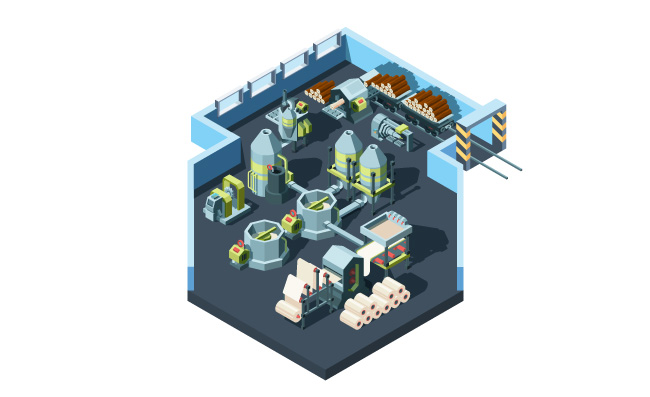 造纸工业内部木材加工插图工厂加工机械生产印刷机工业