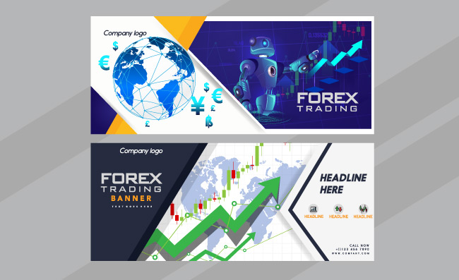 证券交易所交易横幅机器人地球货币图表元素装饰