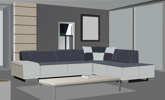 现代客厅家具室内透视场景沙发矢量图