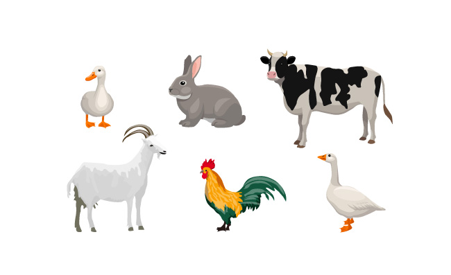 农场动物装饰图标设置矢量图