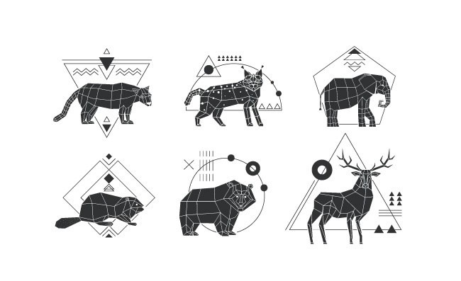 矢量动物图案多边形几何野生动物