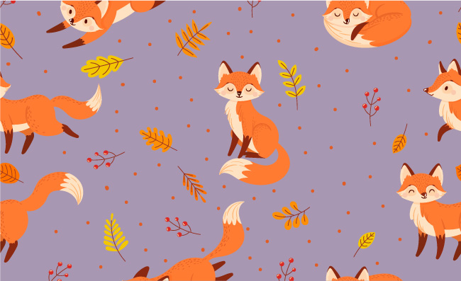 无缝的狐狸图案秋天的狐狸可爱的橙色动物海报与叶子贺卡样式狐狸字符吉祥人墙纸或包裹动画片传染媒介的金黄季节狡猾无缝的狐狸图案卡通矢量图