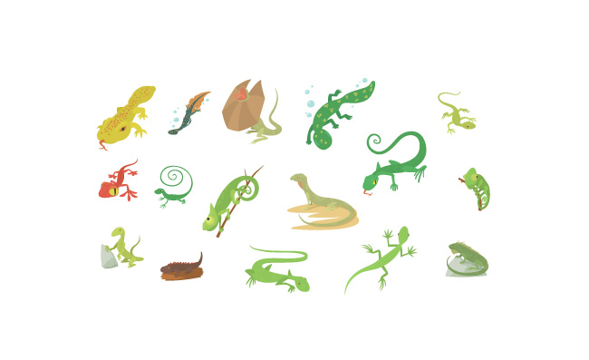 蜥蜴类型动物图标设置16只蜥蜴类型动物的动画片例证导航网的象蜥蜴类动物