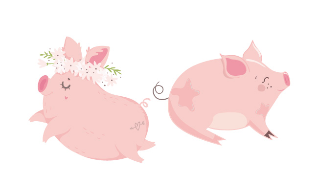 猪年手绘卡通粉色小猪图片