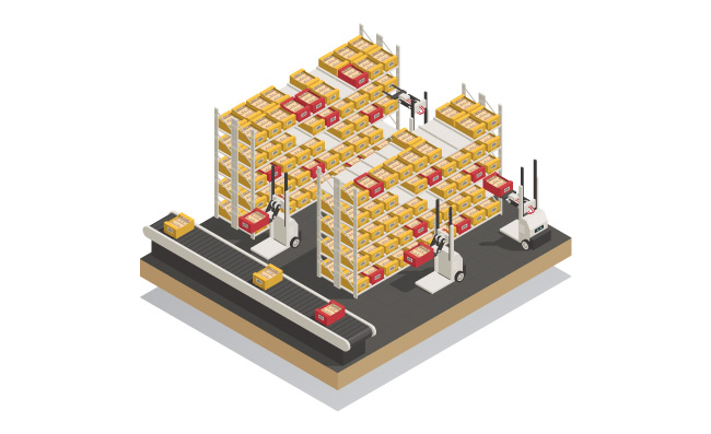 最新全自动货架机输送机产品交付矢量图