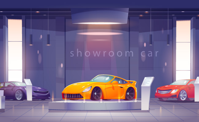 创意插画汽车销售店背景插图