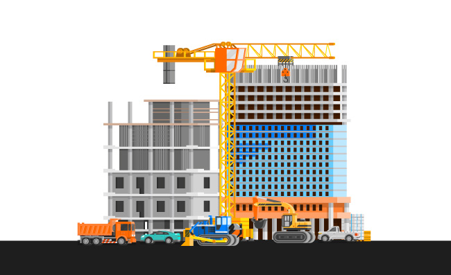 城市建筑公寓楼建设矢量图