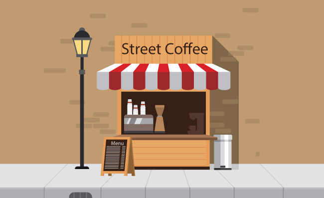 城市街头咖啡店矢量插画