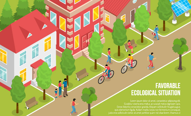 城市绿化环境整洁的街道插图