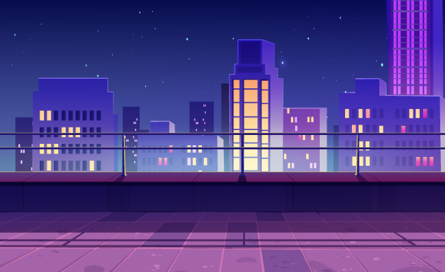 城市天台夜景矢量_漫品狗_MG动画短片素材_flash源文件_动漫矢量图免费素材网