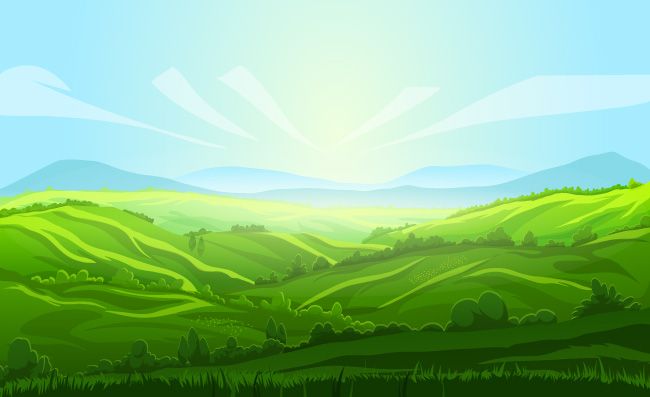 翠绿的山风景插图矢量