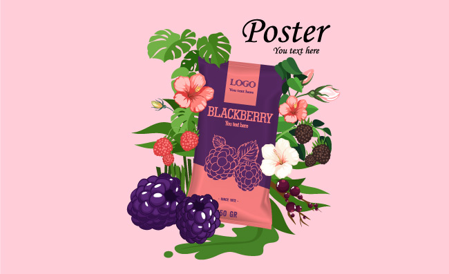 产品广告海报优雅的黑莓水果鲜花装饰