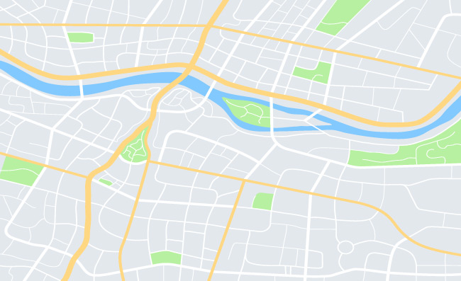 城市地图有公园和河的镇街道市中心gps导航地图矢量绘图