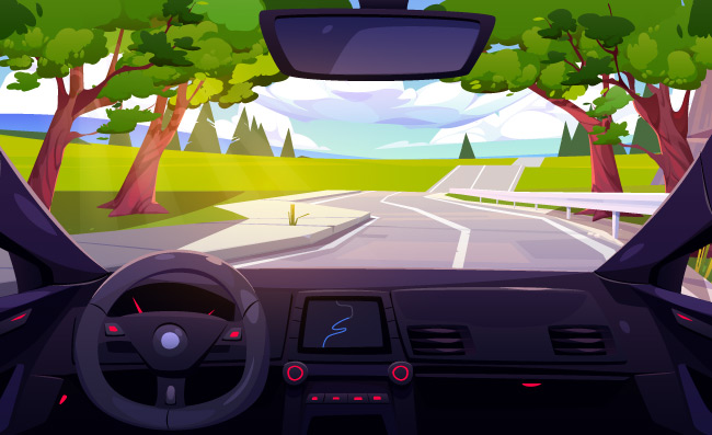 道路景观汽车驾驶室插图