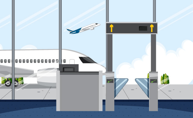 机场登机口与飞机视图矢量场景