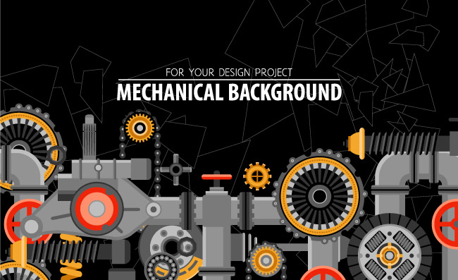抽象水平横幅工业技术机械元素管道齿轮矢量图