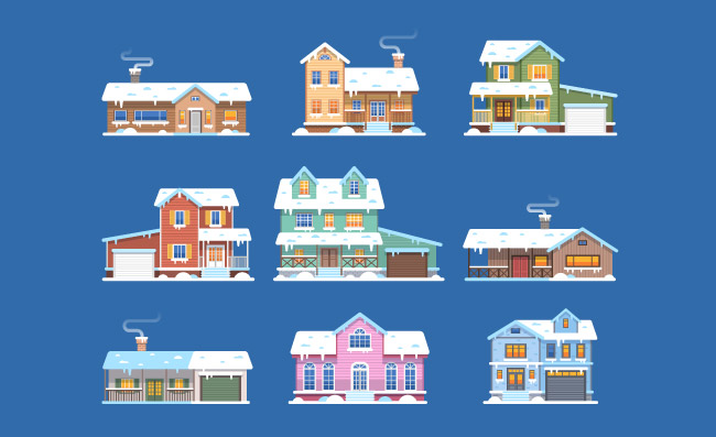 冬天的房子露台小屋和联排别墅前视图白雪皑皑的建筑物酒店度假村图片