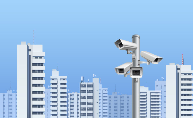 都市风景蓝天建筑楼房监视器监控摄像机