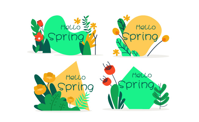 春季标签矢量清新植物图片