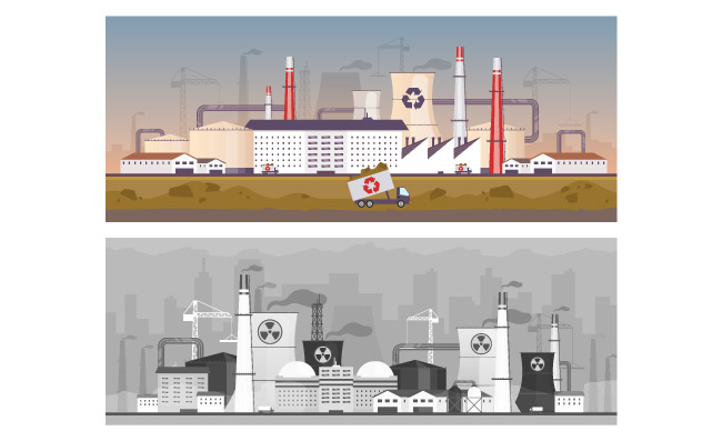 发电厂能源站废物管理工厂卡通工业环境污染图片