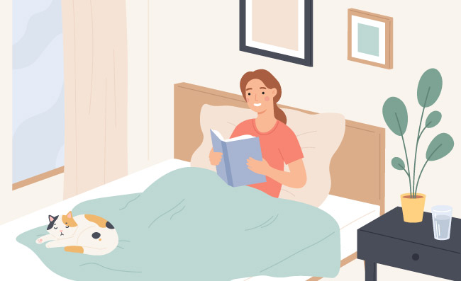 女人在床上放松看书睡前阅读插图