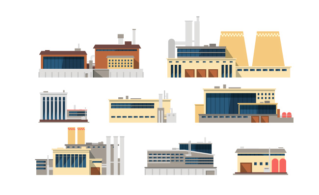 工业工厂和制造厂外部行业概念的平面矢量图标例证外部产业平面矢量图标