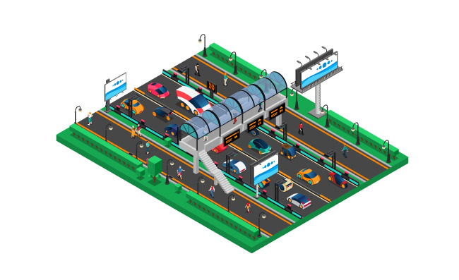 公路人行天桥和广告牌矢量图