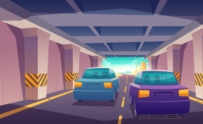 公路隧道出口高速公路矢量插图